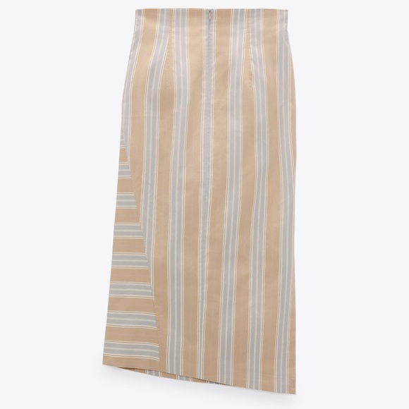 Zara Taupe Brown Stripe Draped Midi Skirt - Picture 14 of 16